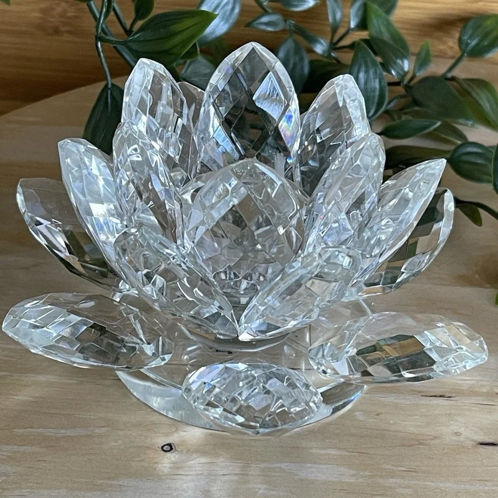 Vintage Shannon Crystal by Godinger Lotus Flower Candle Holders Pair Set Of 2